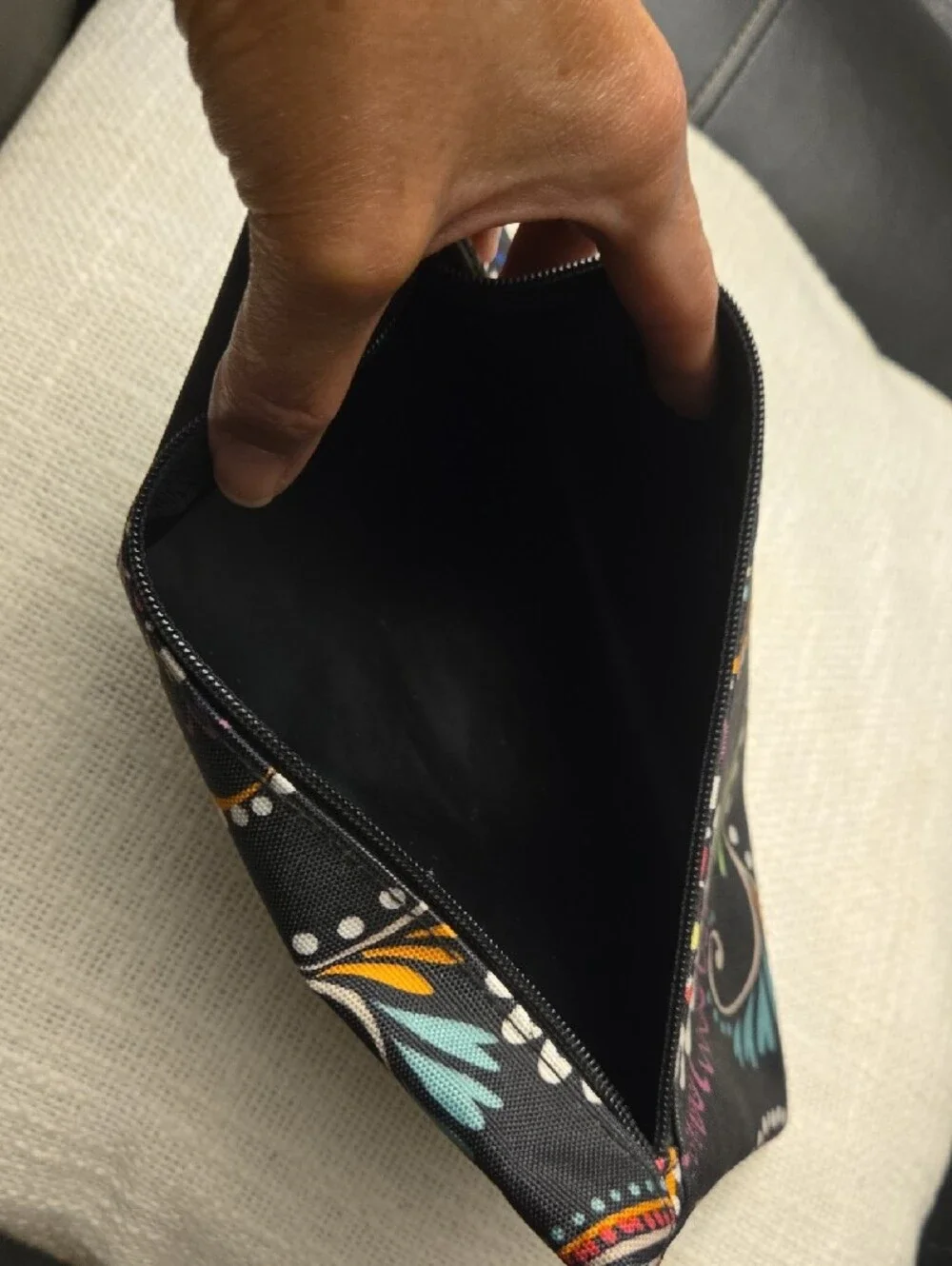 Vera Bradley Black Paisley Floral Zip Pencil/Cosmetic Case 9.75